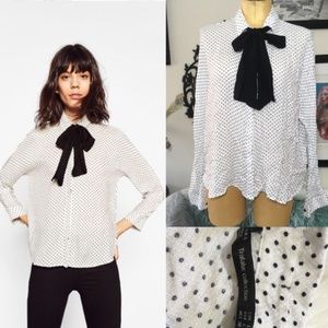 Zara Trafaluc polka dot pussybow blouse